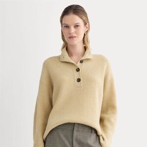 NWT Everlane The Cocoon Henley in Wool Cashmere
Size: M, Heather Light Camel